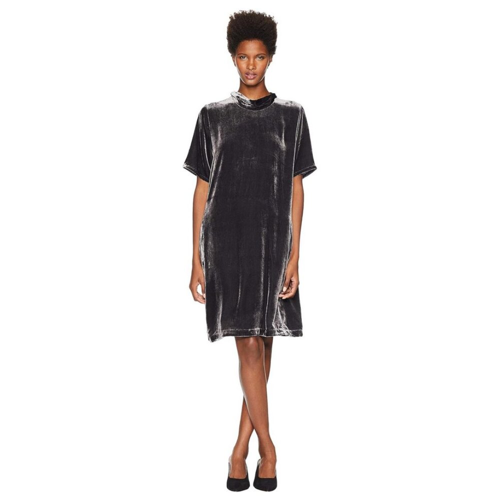 Eileen Fisher Sz. S Grey Velvet Mock-Neck Dress